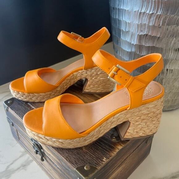 Vince Camuto Ranneli Leather Heeled Sandals in Mango - Picture 5 of 10
